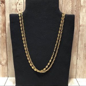 Stamped link & rope / chain necklace - gold tone